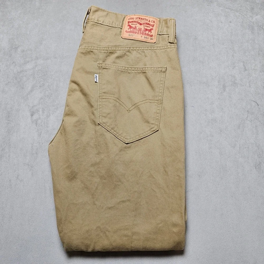 Levis 511‎ Slim Fit Khaki Tan Chino Pants Mens 34x30 51185-0044